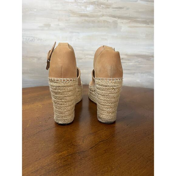 MARC FISHER Perforated Tan Leather ADALYNE Platform Jute Wedge Heels Size 8.5 - Picture 4 of 7